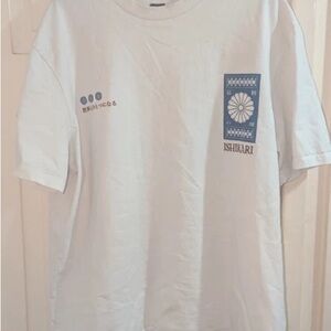 Zara White and Blue Graphic Tee